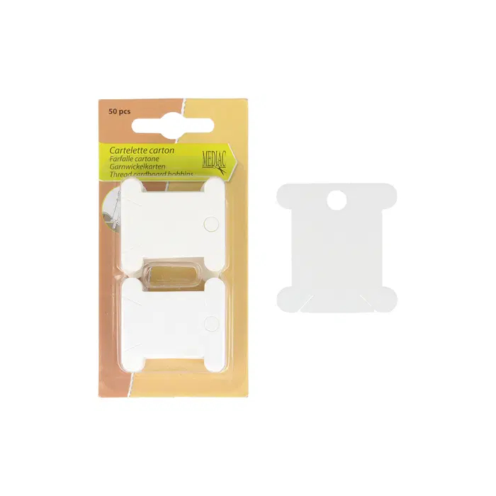 Lot de 50 cartelettes carton Mediac pour fil à broder, bobines plates à encoches