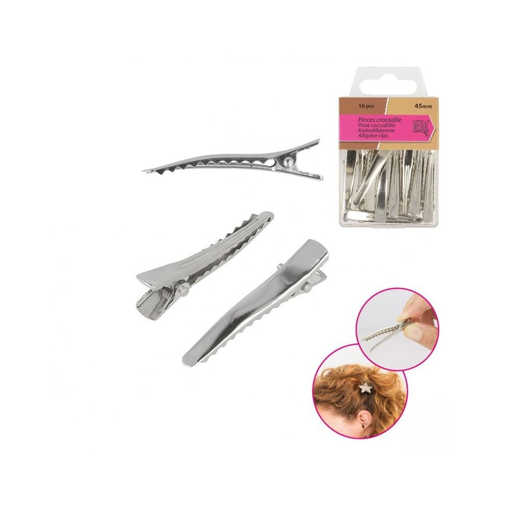 Pinces crocodile 45 mm pour barrettes, lot de 10