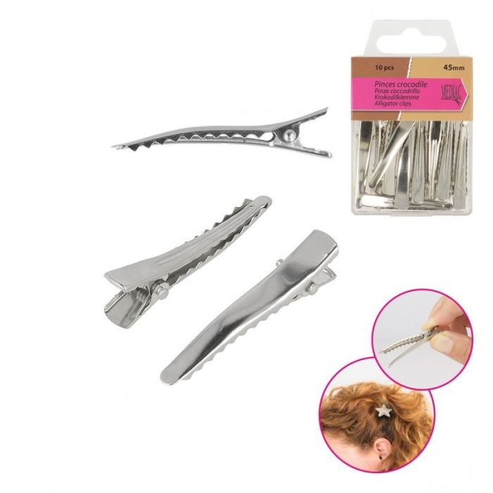 Pinces crocodile 45 mm pour barrettes, lot de 10