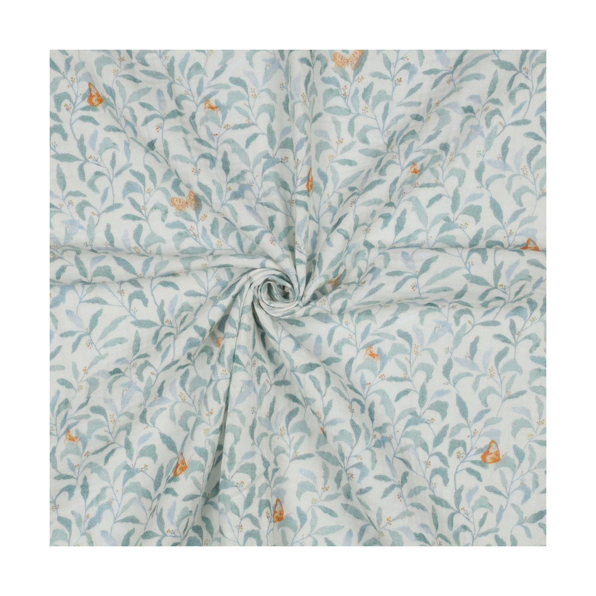Double gaze de coton branchages et papillons discrets