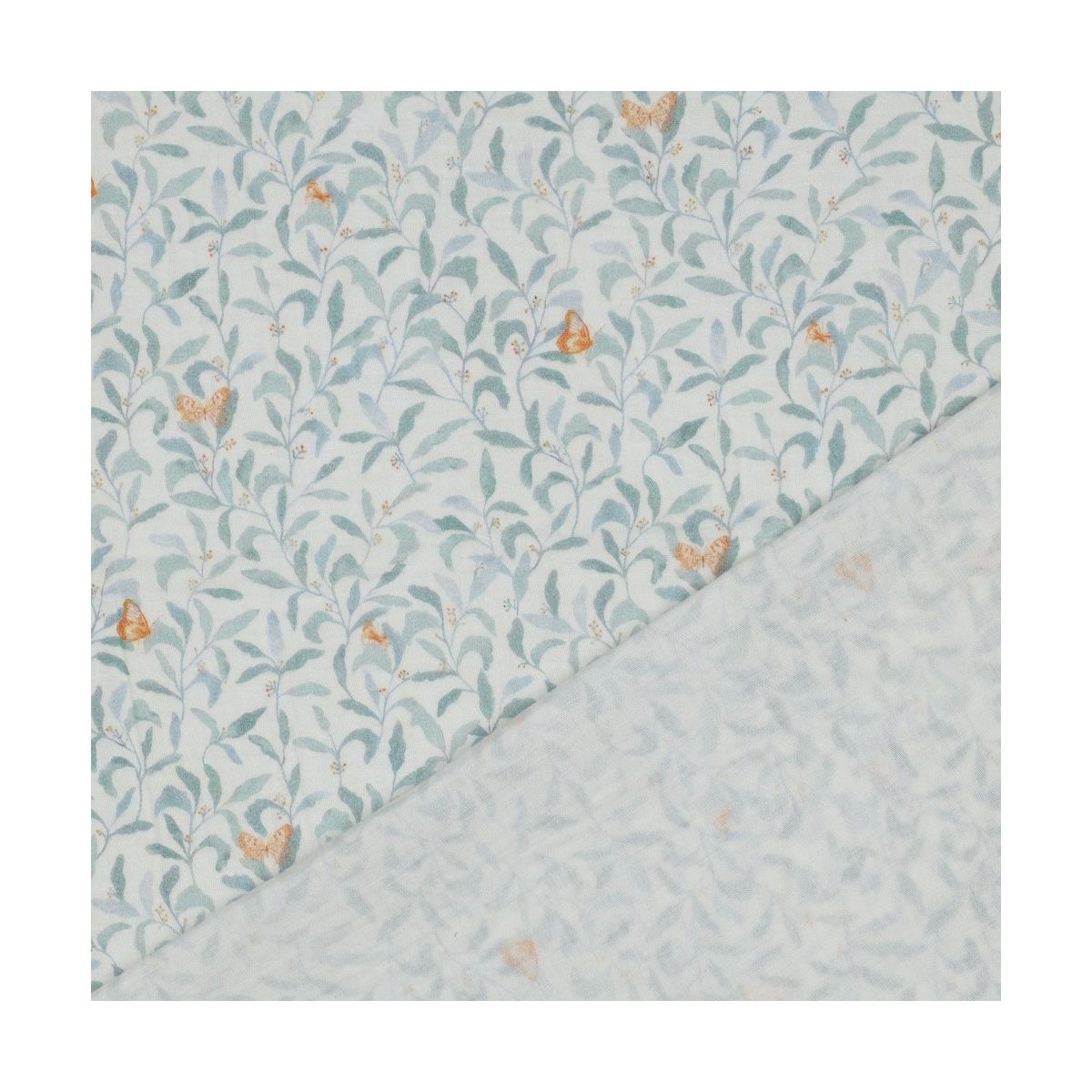 Double gaze de coton branchages et papillons discrets