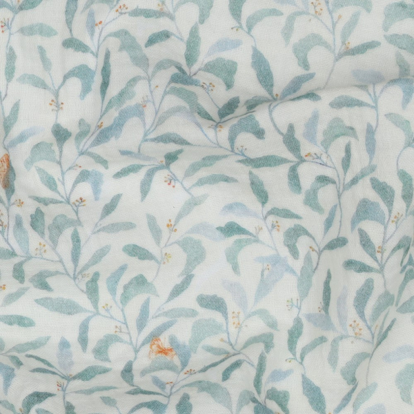 Double gaze de coton branchages et papillons discrets