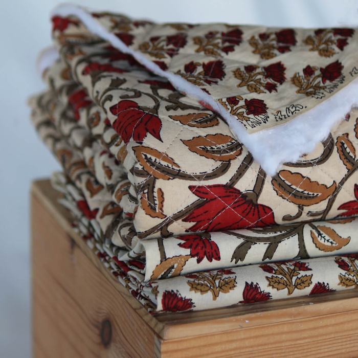 Shaivan - Tissu indien matelassé double face coton hand block largeur 100cm