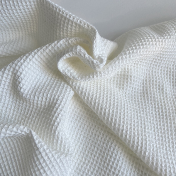 Coton BIO nid d'abeille coloris blanc cassé Tissus issus de l'agriculture biologique  - 1