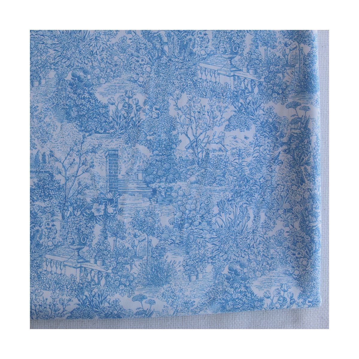 Popeline légère sergé de coton organique imprimé toile jouy bleu celeste
