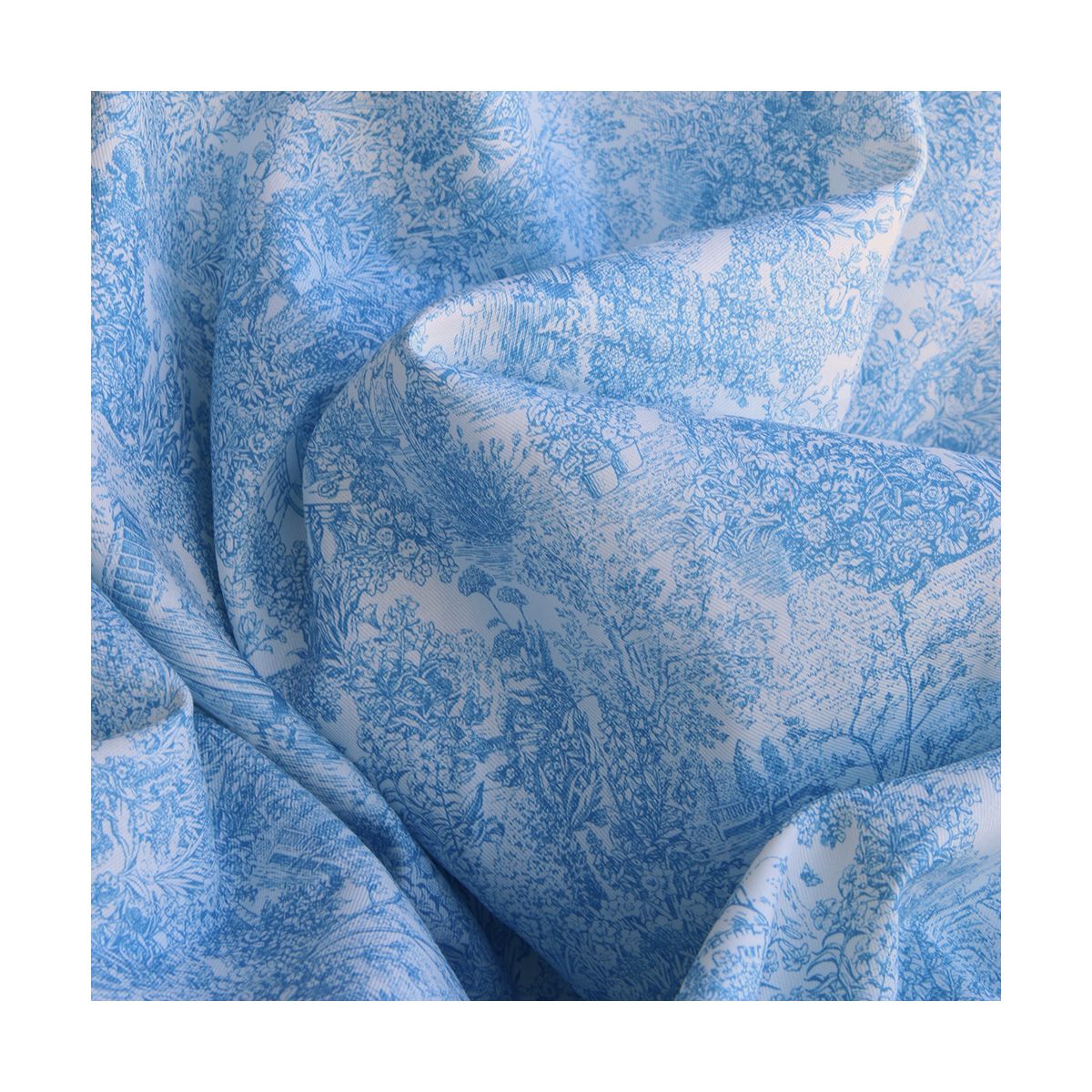 Popeline légère sergé de coton organique imprimé toile jouy bleu celeste