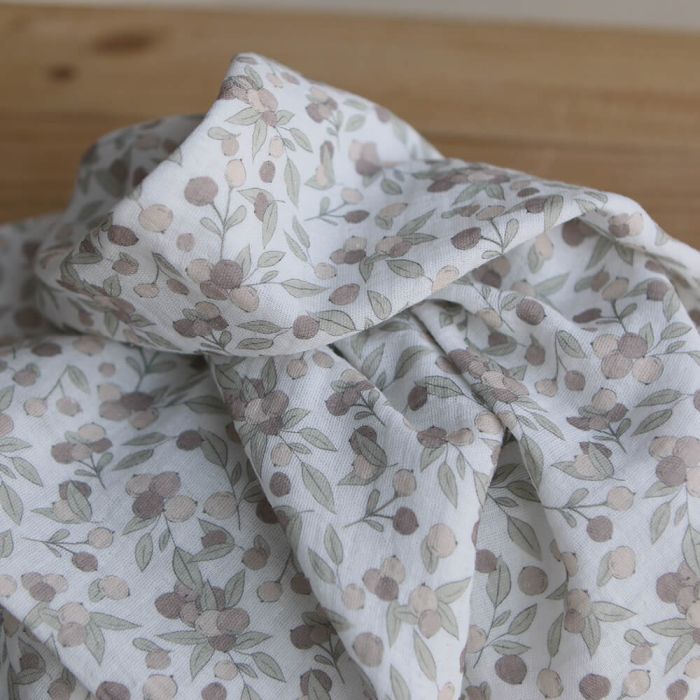 Hind Full - Double gaze de coton BIO exclusif blanc lait à motif nature