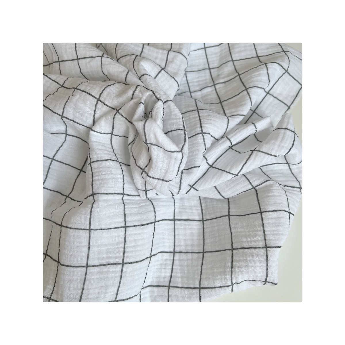 Double gaze de coton Jacques blanc carreaux vert de gris