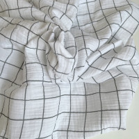 Double gaze de coton Jacques blanc carreaux vert de gris