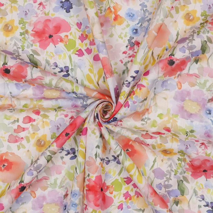 Millie - Batiste de coton douce à imprimé fleuri aquarelle