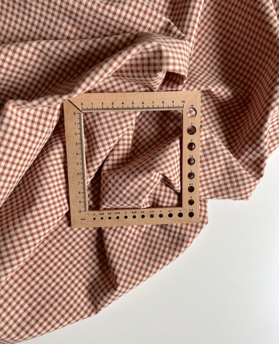 Seersucker / Coton gaufré vichy Noisette mini 3mm