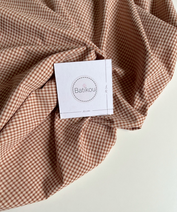 Seersucker / Coton gaufré vichy Noisette mini 3mm