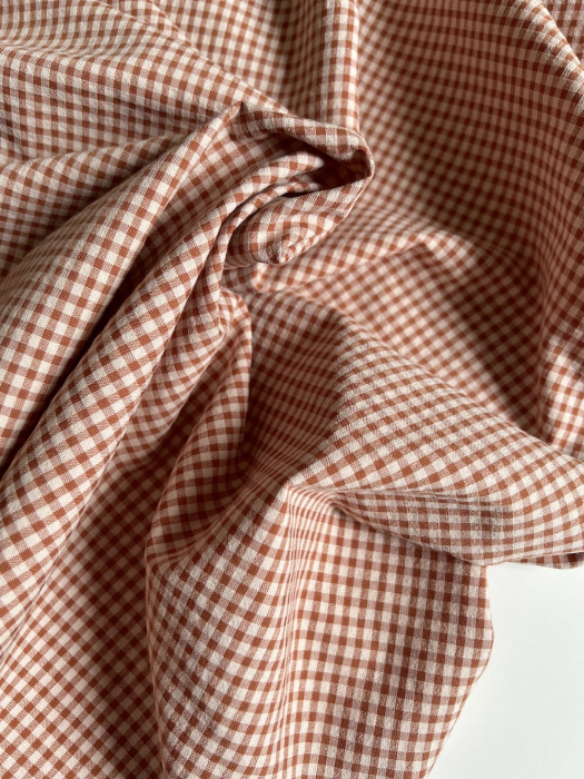 Seersucker / Coton gaufré vichy Noisette mini 3mm