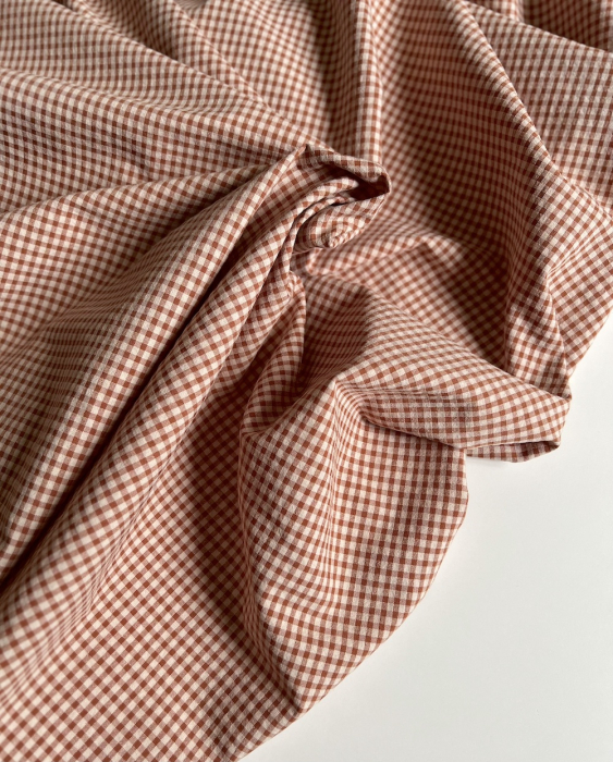 Seersucker / Coton gaufré vichy Noisette mini 3mm