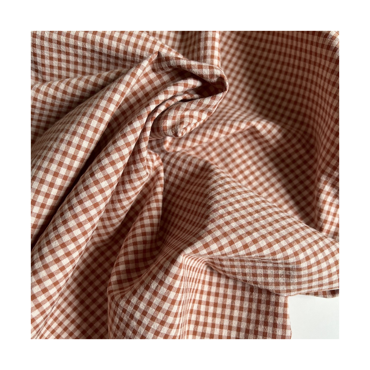 Seersucker / Coton gaufré vichy Noisette mini 3mm