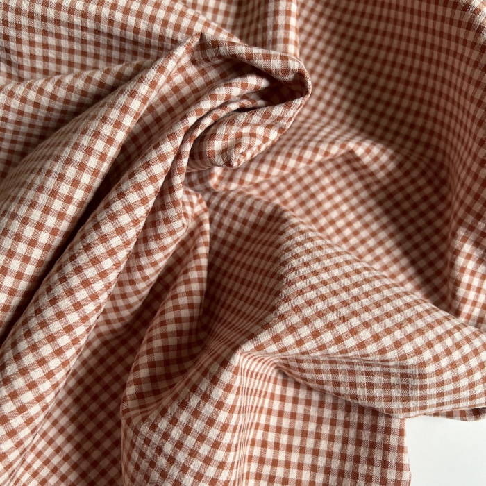 Seersucker / Coton gaufré vichy Noisette mini 3mm