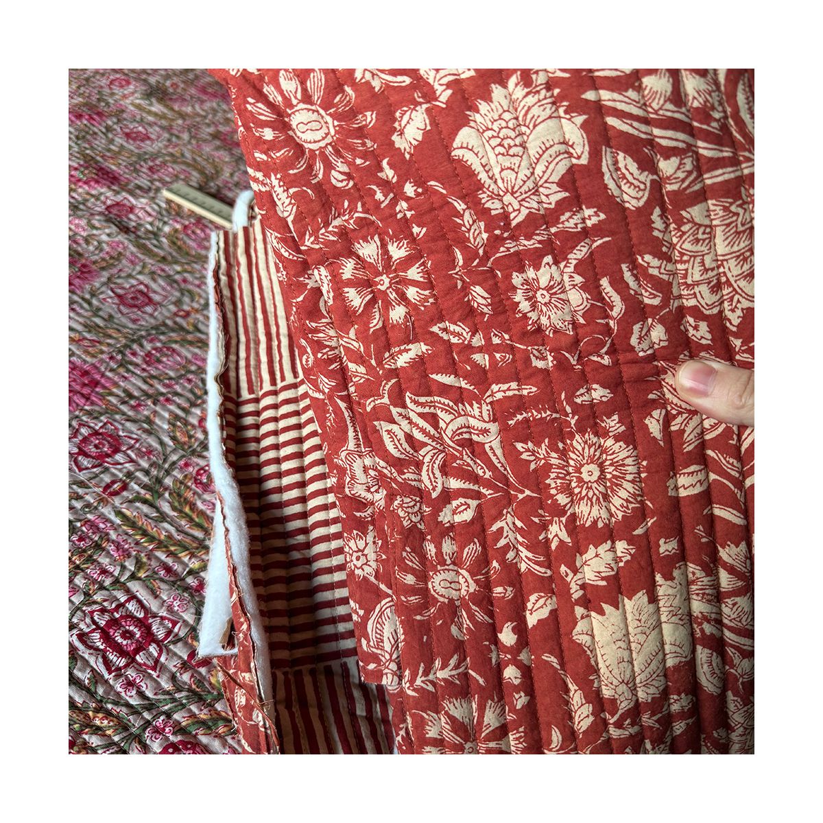 Tomette - Tissu indien matelassé double face coton hand block largeur 100cm
