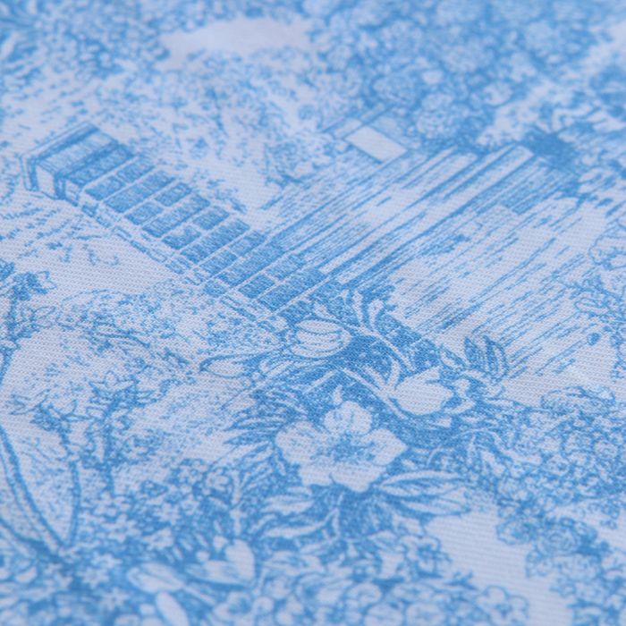 Popeline légère sergé de coton organique imprimé toile jouy bleu celeste