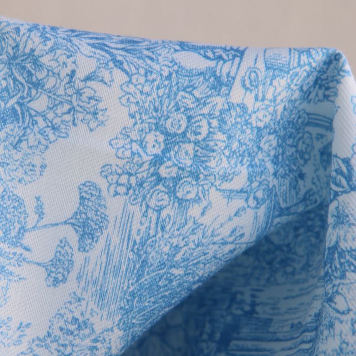 Popeline légère sergé de coton organique imprimé toile jouy bleu celeste