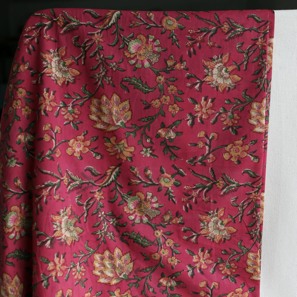 Sharmila Tissu Indien rose magenta vintage Coton - Artisanal Hand Block 2