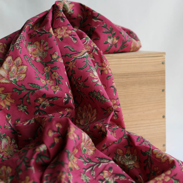 Sharmila Tissu Indien rose magenta vintage Coton - Artisanal Hand Block