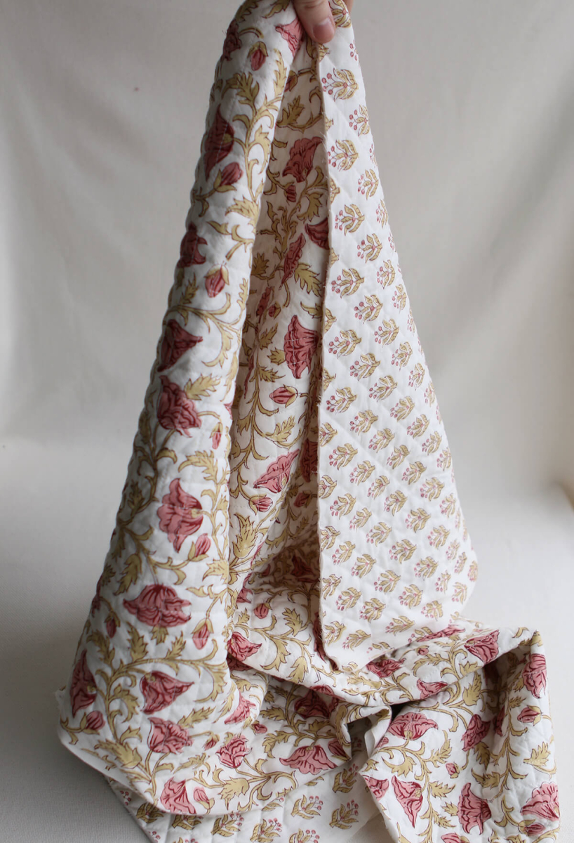 Madhavi - Tissu indien matelassé double face coton hand block largeur 100cm