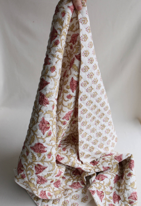 Madhavi - Tissu indien matelassé double face coton hand block largeur 100cm