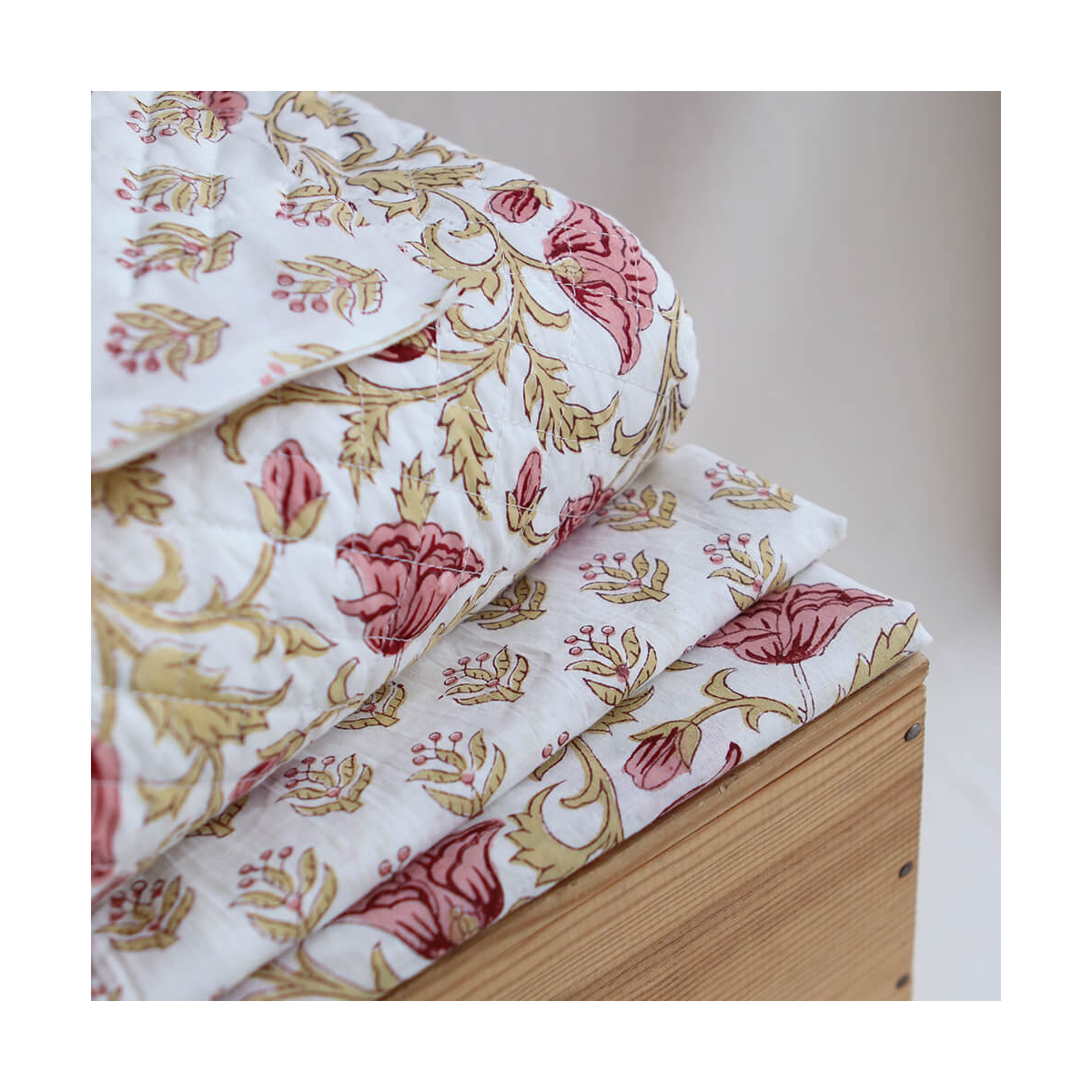 Madhavi - Tissu indien matelassé double face coton hand block largeur 100cm