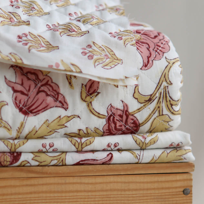 Madhavi - Tissu indien matelassé double face coton hand block largeur 100cm