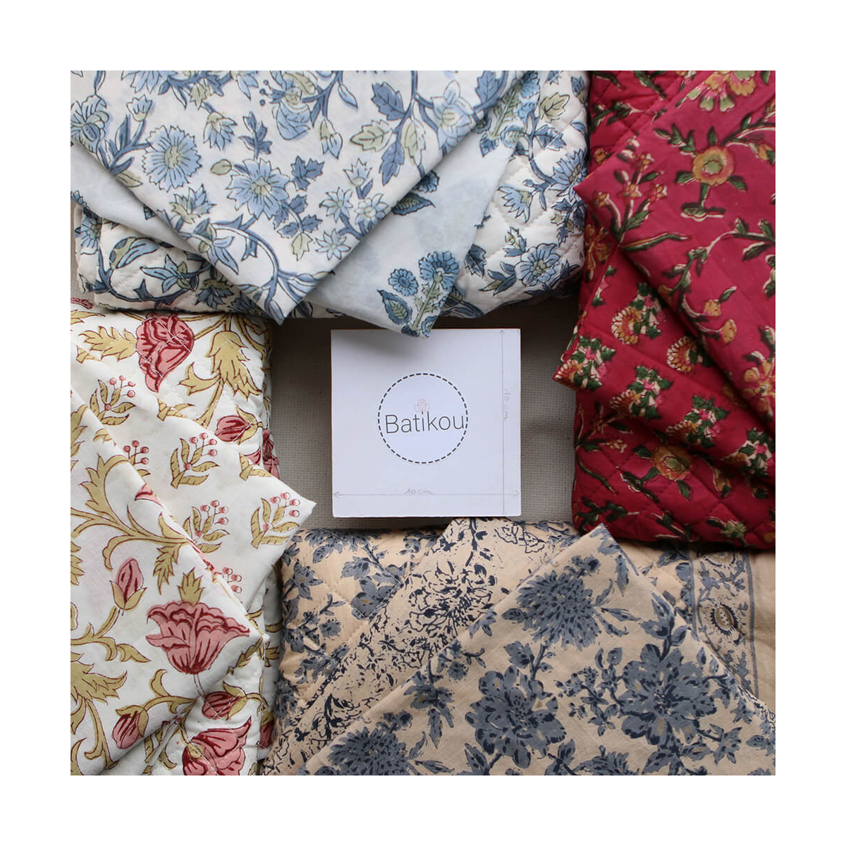 Madhavi - Tissu indien matelassé double face coton hand block largeur 100cm