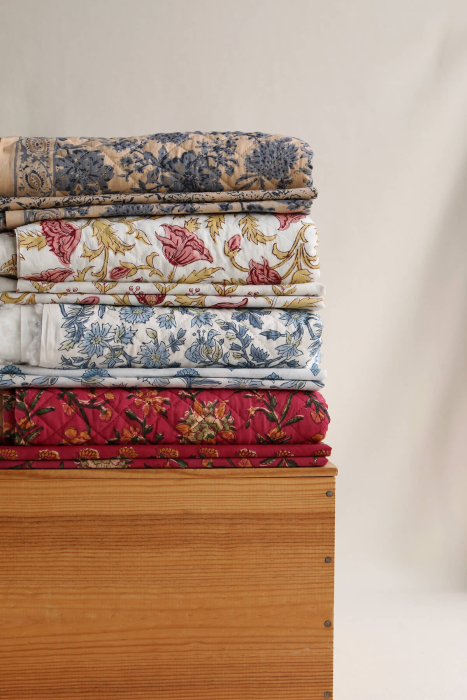 Madhavi - Tissu indien matelassé double face coton hand block largeur 100cm