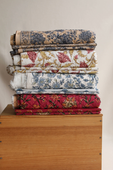 Madhavi - Tissu indien matelassé double face coton hand block largeur 100cm