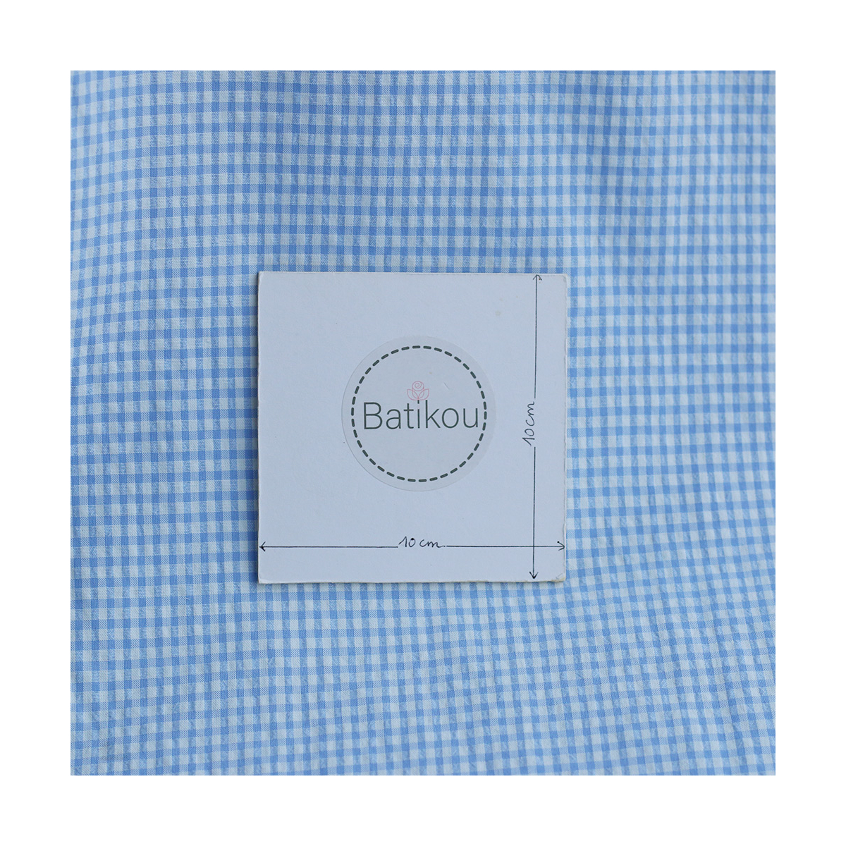 Seersucker / Coton gaufré vichy mini 3mm blanc / bleu frais