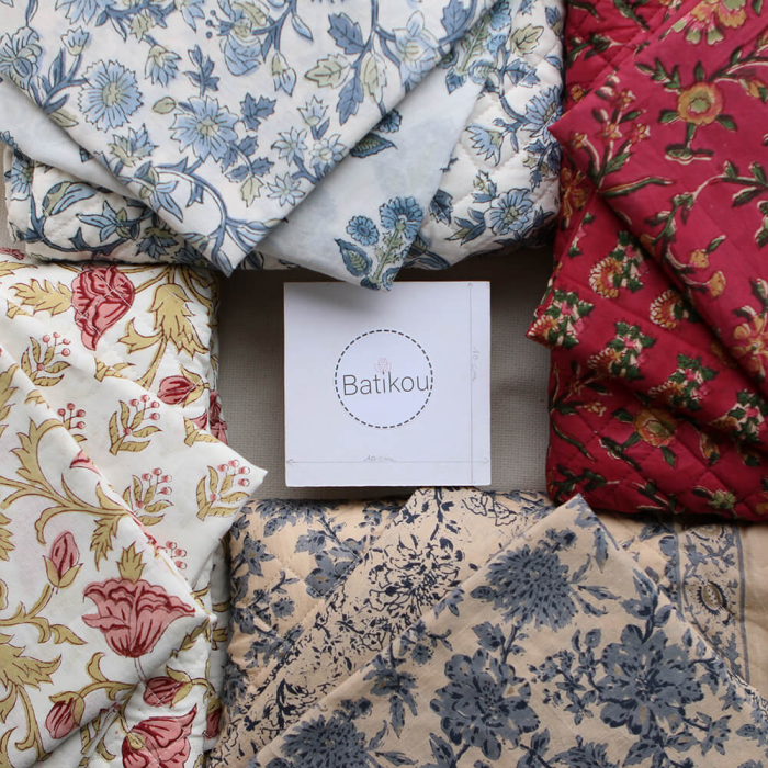 Madhavi - Tissu indien matelassé double face coton hand block largeur 100cm