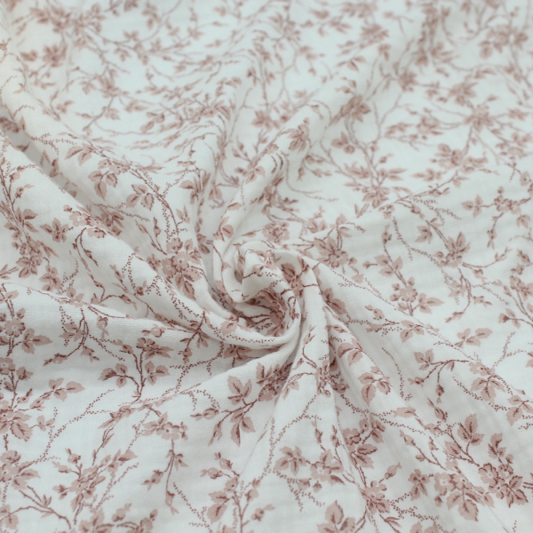 Adele - Double gaze de coton BIO motif fleuri vieux rose 2