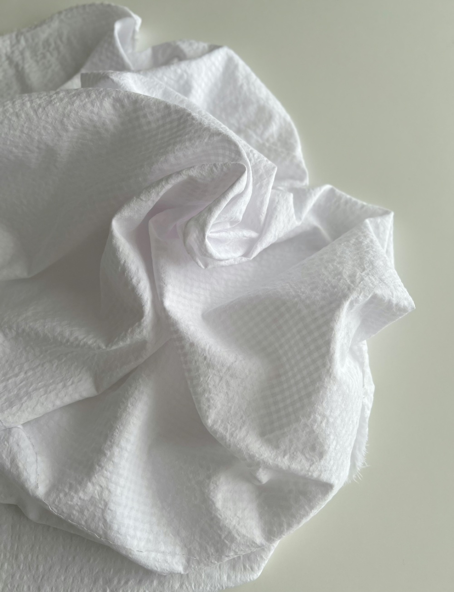 Seersucker / Coton gaufré vichy mini 3mm blanc / blanc Batikou - 8