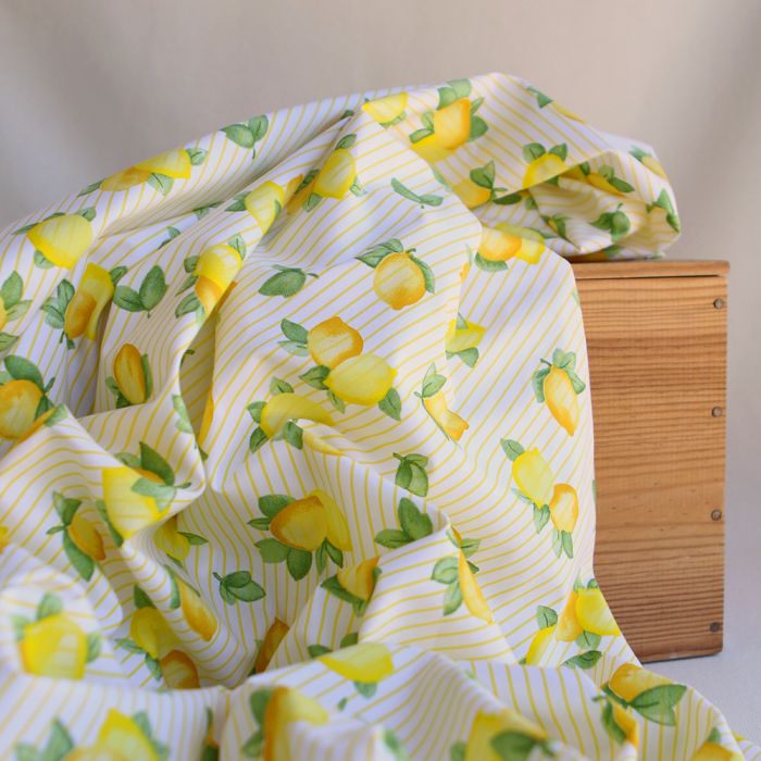 Alba - Popeline de coton imprimé rayures et citrons