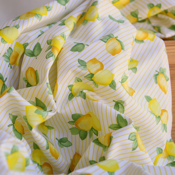 Alba - Popeline de coton imprimé rayures et citrons