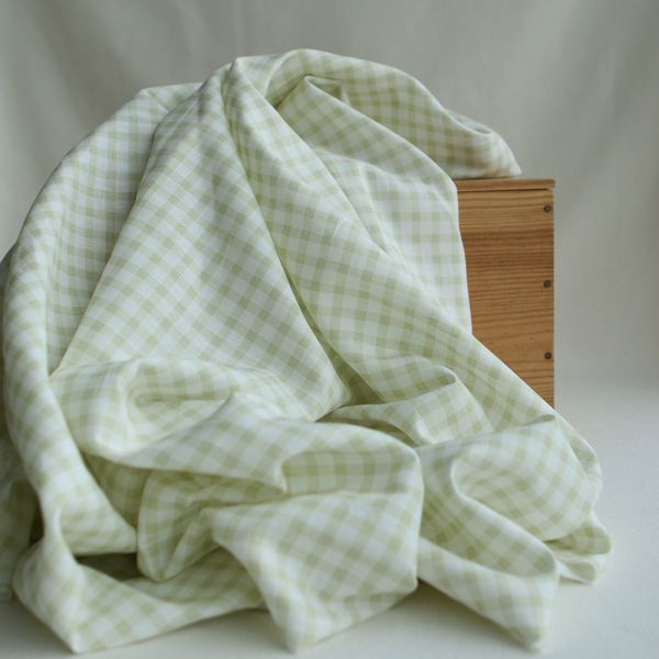 Victor - Tissu lin coton vichy 7mm blanc lait et vert amande