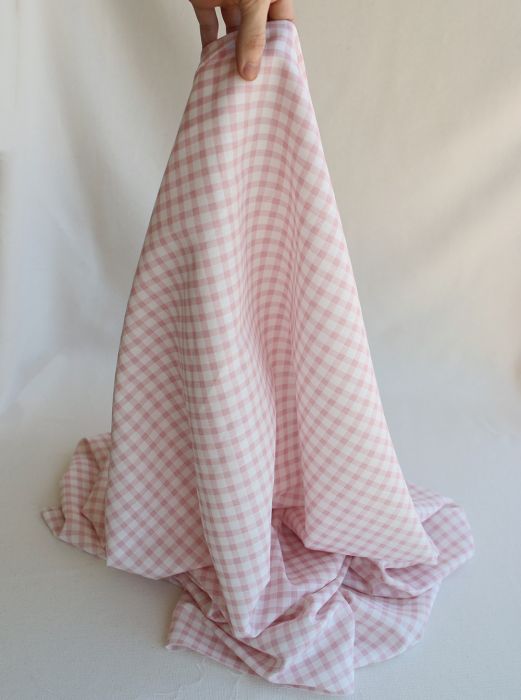 Victor - Tissu lin coton vichy 7mm blanc lait et vieux rose