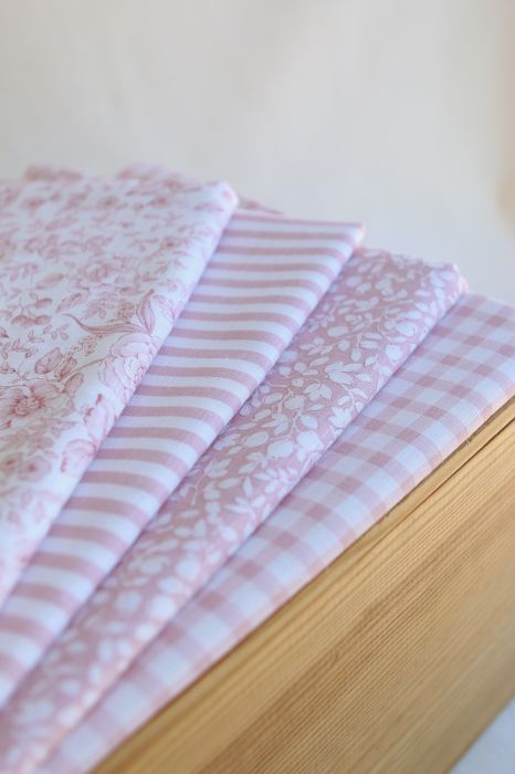 Victor - Tissu lin coton vichy 7mm blanc lait et vieux rose