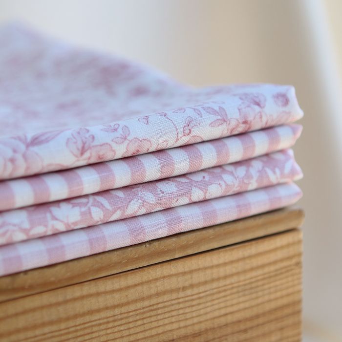 Victor - Tissu lin coton vichy 7mm blanc lait et vieux rose