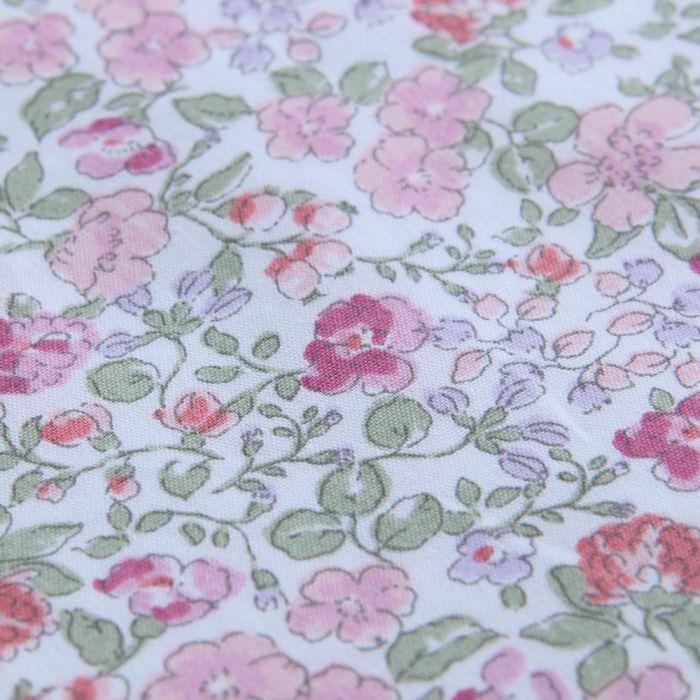 Eugenie - Popeline de coton BIO imprimé romantique fleuri rose