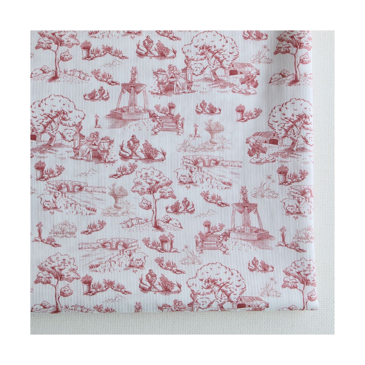 Eleonore - Tissu coton texturé imprimé toile de Jouy coloris lie de vin