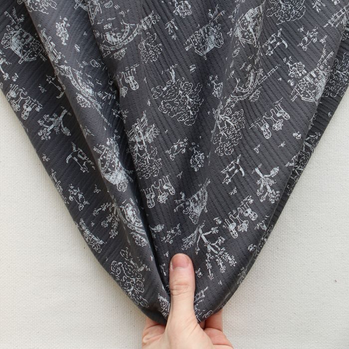 Edwina - Tissu coton piqué léger texturé toile de Jouy anthracite