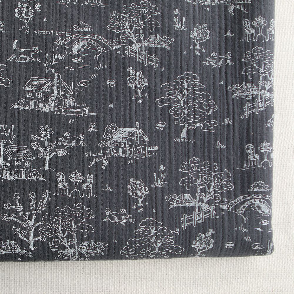 Edwina - Tissu coton piqué léger texturé toile de Jouy anthracite