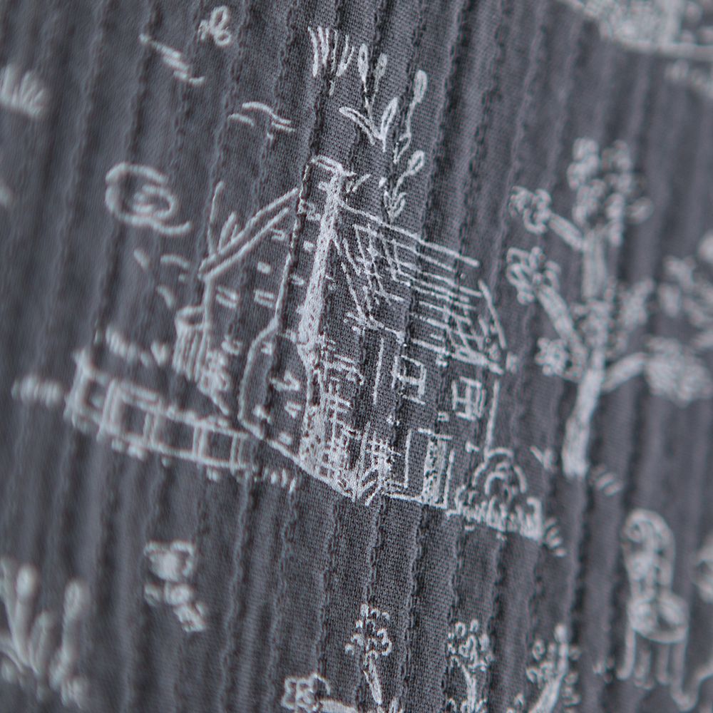 Edwina - Tissu coton piqué léger texturé toile de Jouy anthracite