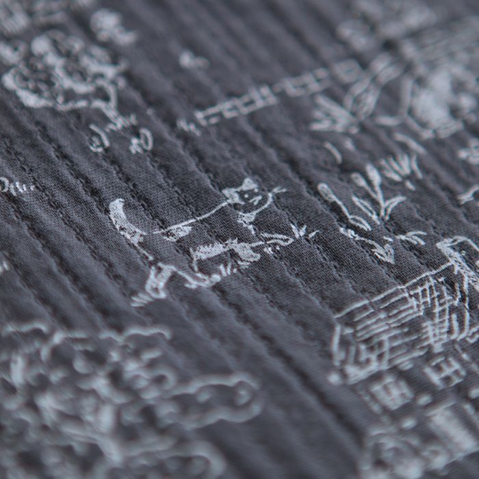 Edwina - Tissu coton piqué léger texturé toile de Jouy anthracite