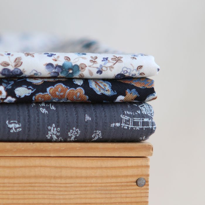 Edwina - Tissu coton piqué léger texturé toile de Jouy anthracite