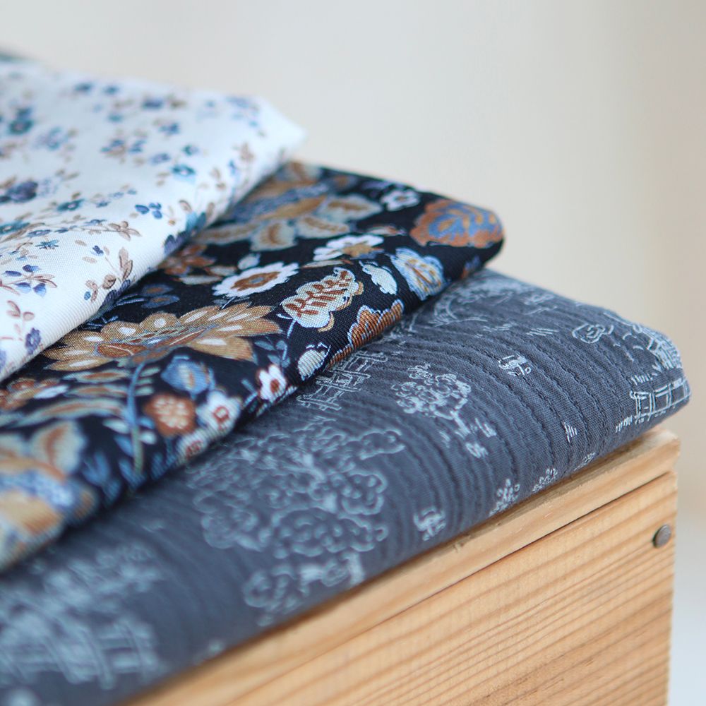 Edwina - Tissu coton piqué léger texturé toile de Jouy anthracite